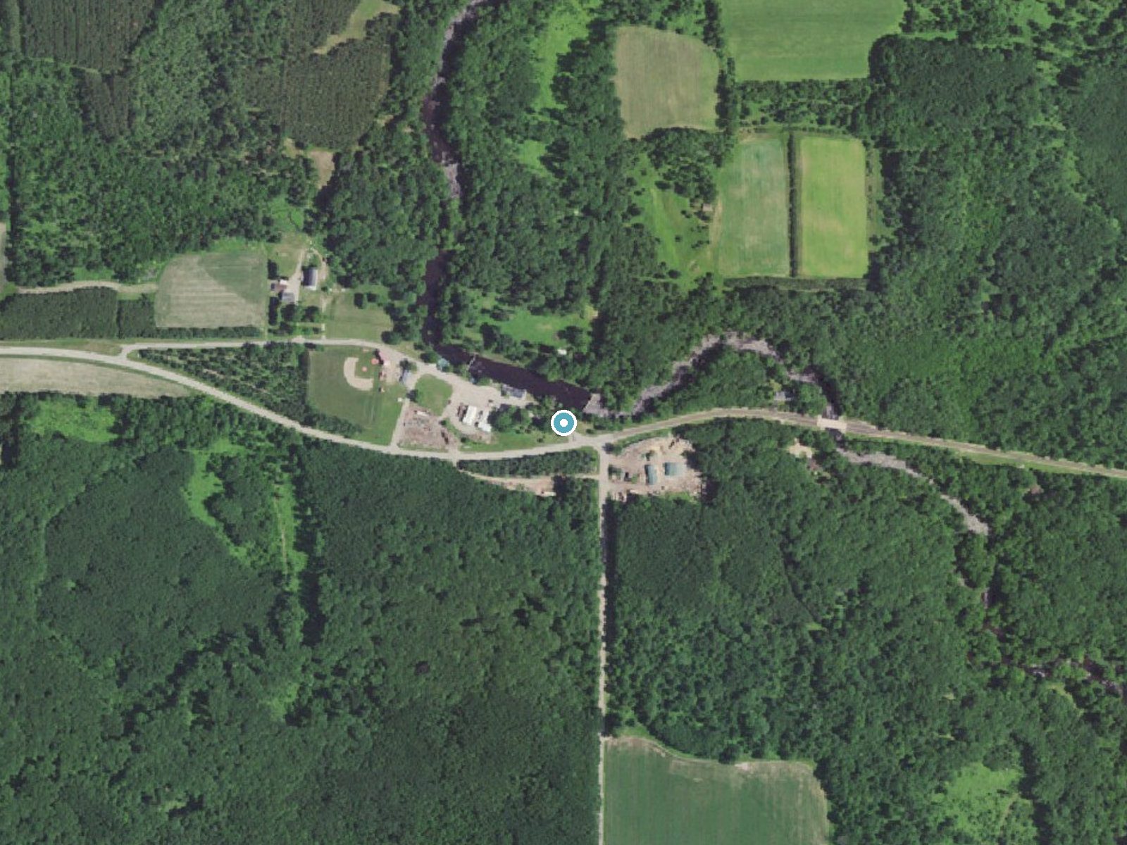 Aerial photo of the same ground around Little Falls near Big Falls, Wisconsin, for comparison with the lidar view