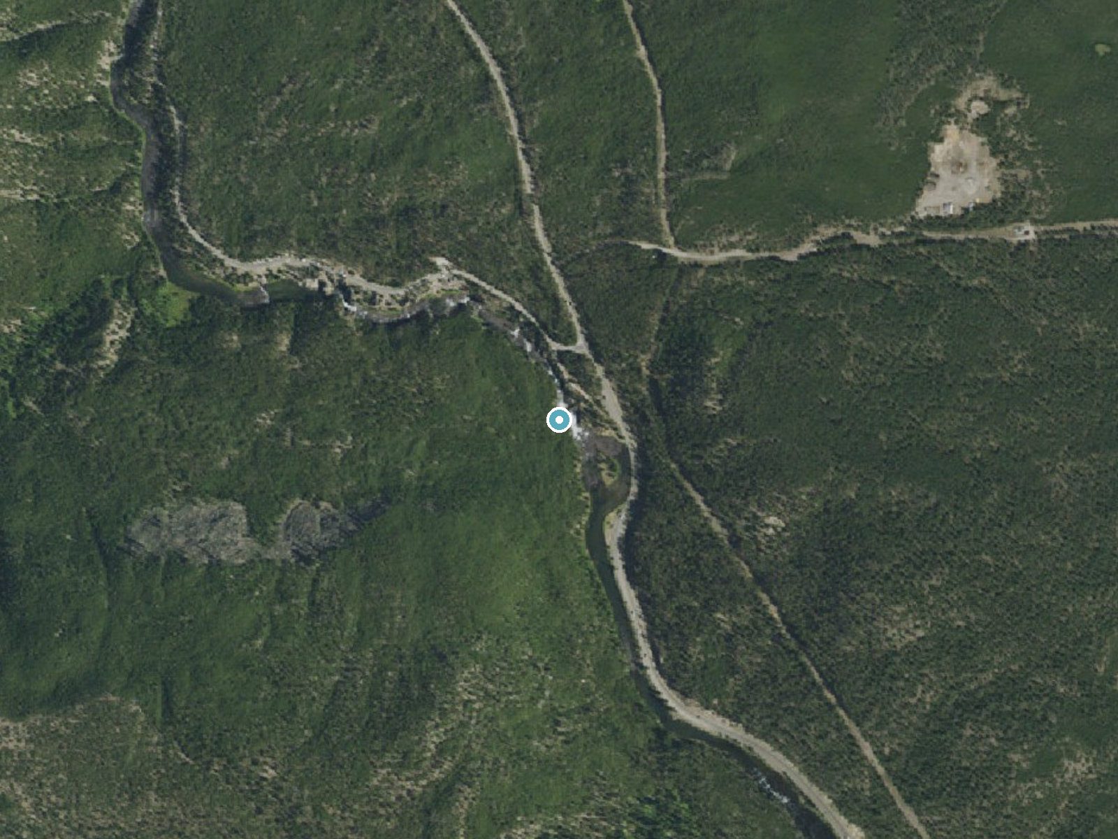 Aerial photo of the same ground around Cascades of the Firehole near West Yellowstone, Wyoming, for comparison with the lidar view