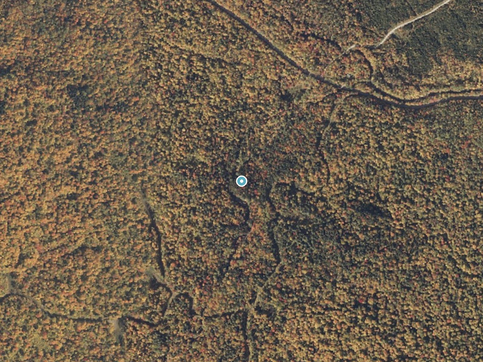 Aerial photo of the same ground around The Cataracts near Bethel, Maine, for comparison with the lidar view