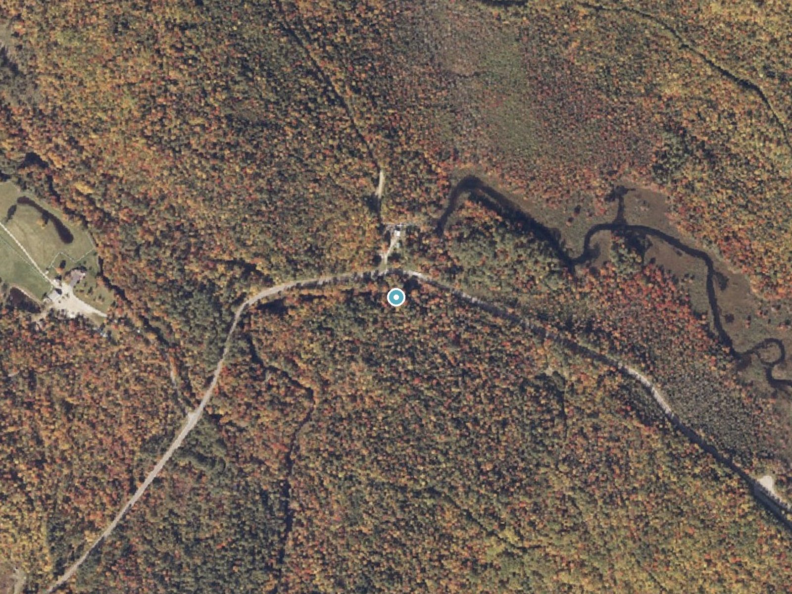 Aerial photo of the same ground around Ellis Falls near Bethel, Maine, for comparison with the lidar view