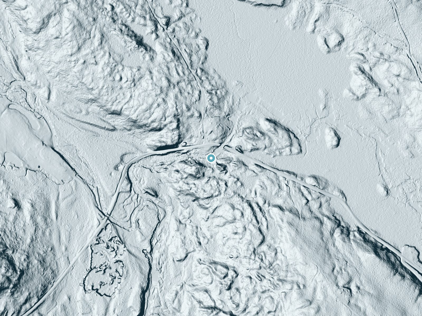 LiDAR bare-earth terrain around Ellis Falls near Bethel, Maine, showing about 44 feet of drop, a long cascade, facing north