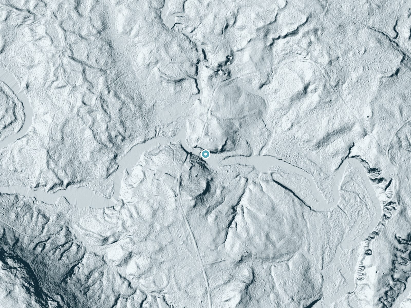 LiDAR bare-earth terrain around Sprague Falls near Milbridge, Maine, showing about 35 feet of drop, a long cascade, facing southeast