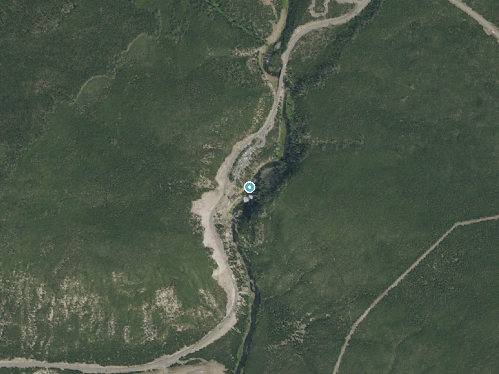 Aerial photo of the same ground around Gibbon Falls near West Yellowstone, Wyoming, for comparison with the lidar view