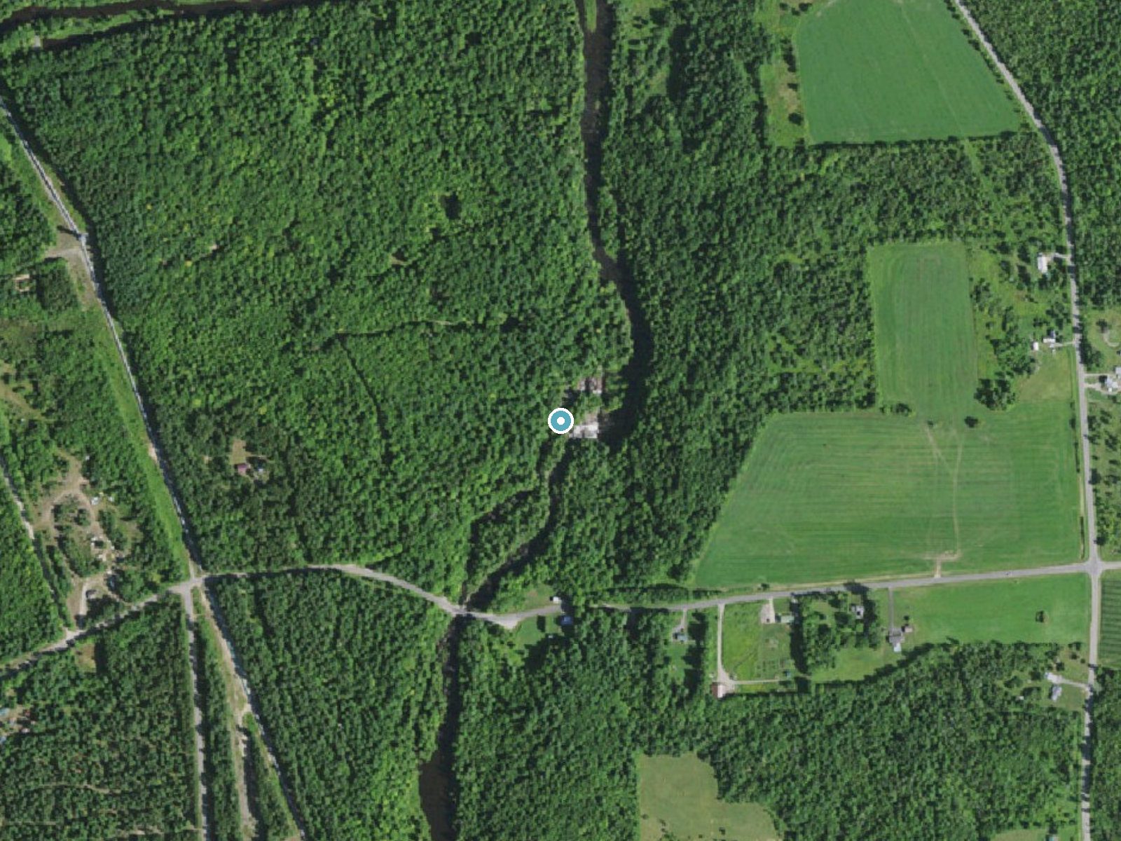 Aerial photo of the same ground around Allen Falls near Hannawa Falls, New York, for comparison with the lidar view