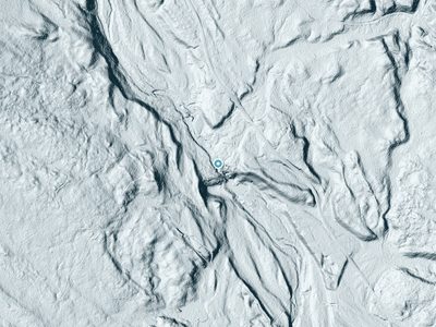 LiDAR terrain view around Silver Ripple Cascade in Maine, about 61 feet of drop