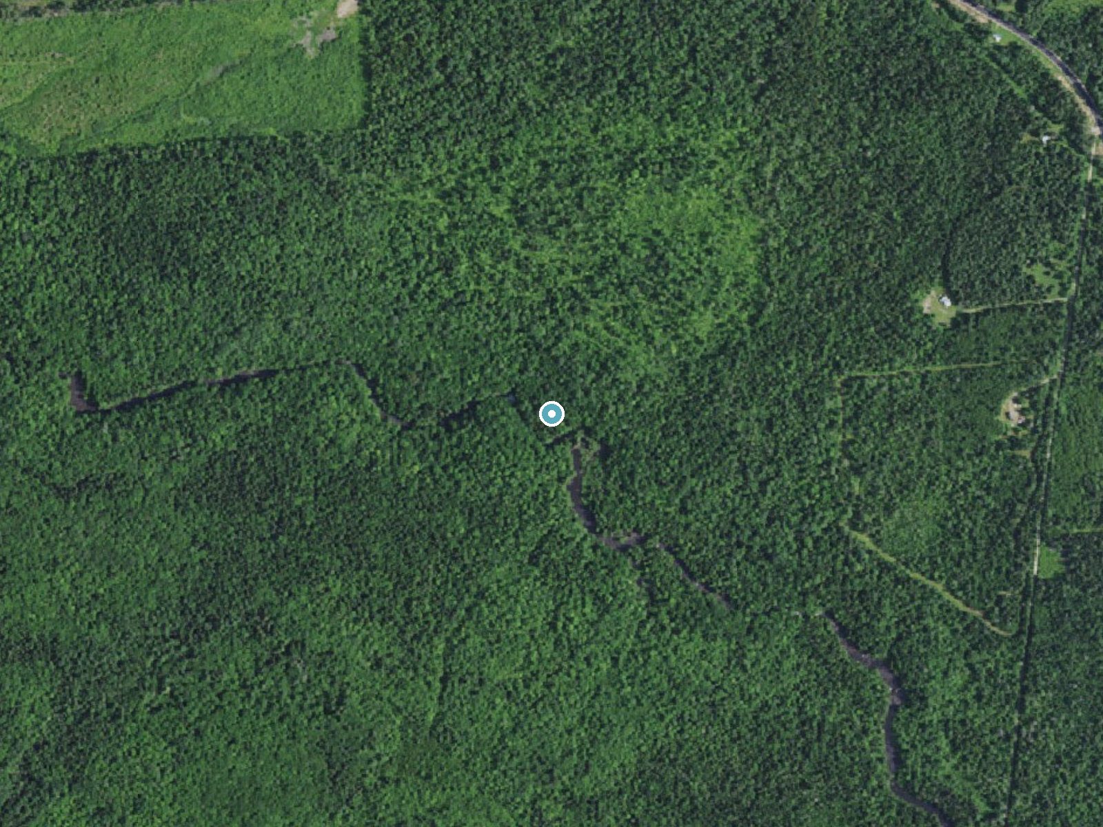 Aerial photo of the same ground around High Falls near Lyon Mountain, New York, for comparison with the lidar view