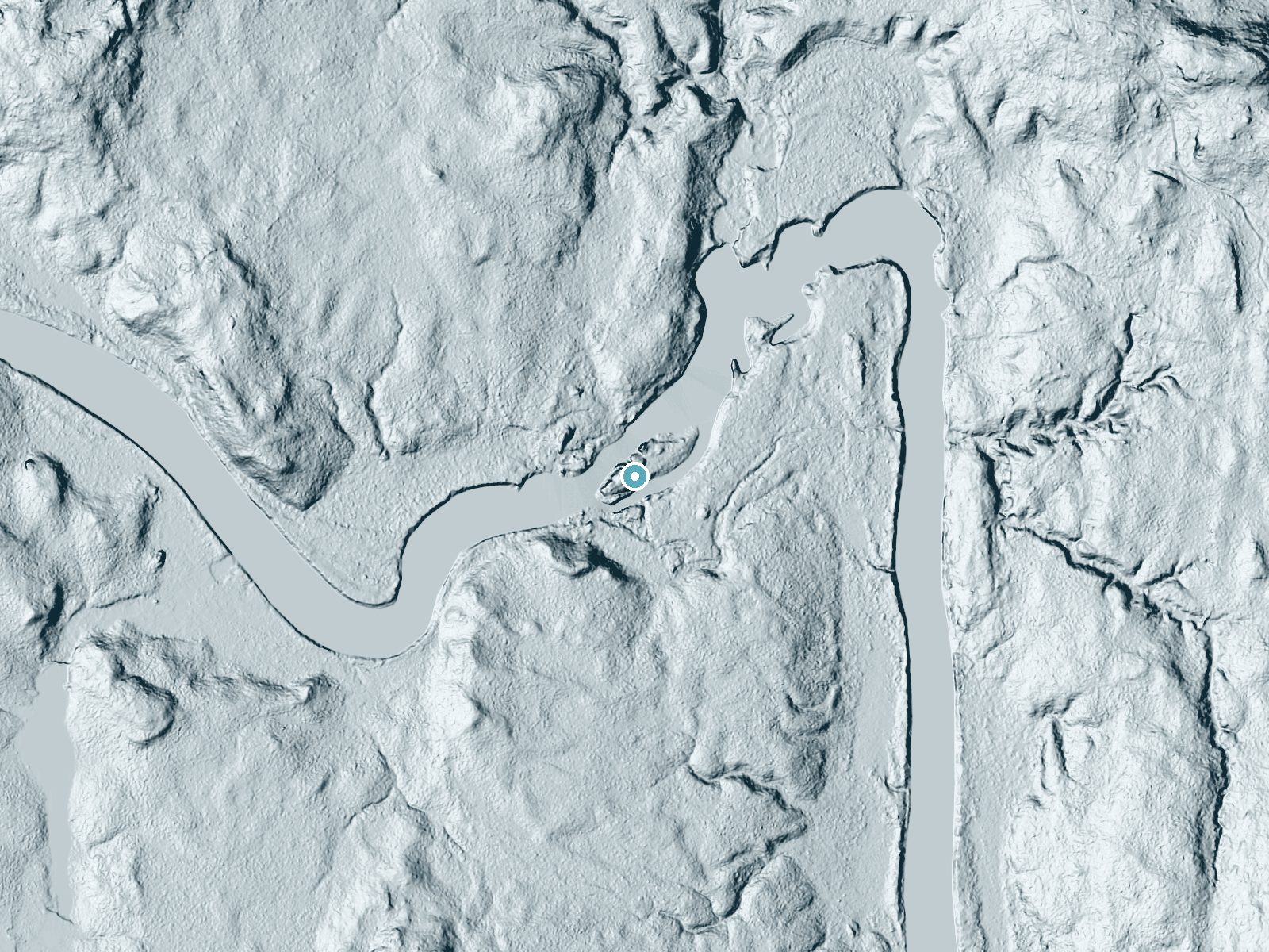 LiDAR bare-earth terrain around Great Falls near Jonesport, Maine, showing about 19 feet of drop