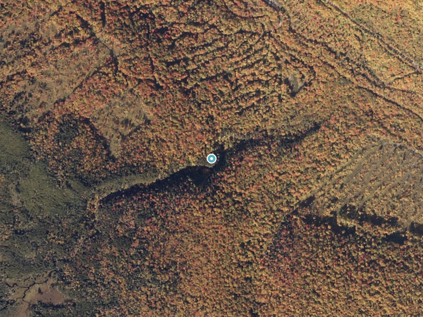 Aerial photo of the same ground around Angel Falls near Rangeley, Maine, for comparison with the lidar view