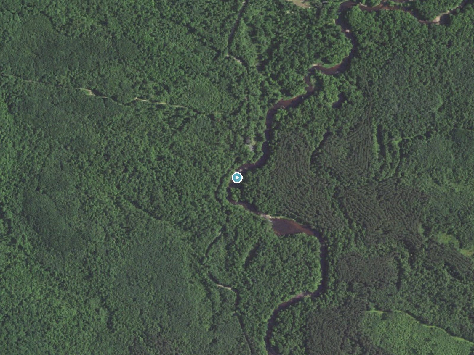 Aerial photo of the same ground around Hamilton Falls near Stanley, Wisconsin, for comparison with the lidar view