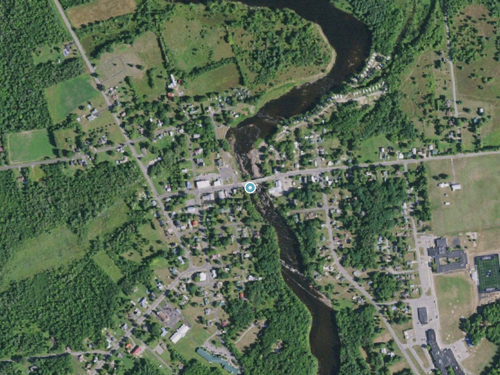 Aerial photo of the same ground around Brasher Falls near Brasher Falls, New York, for comparison with the lidar view