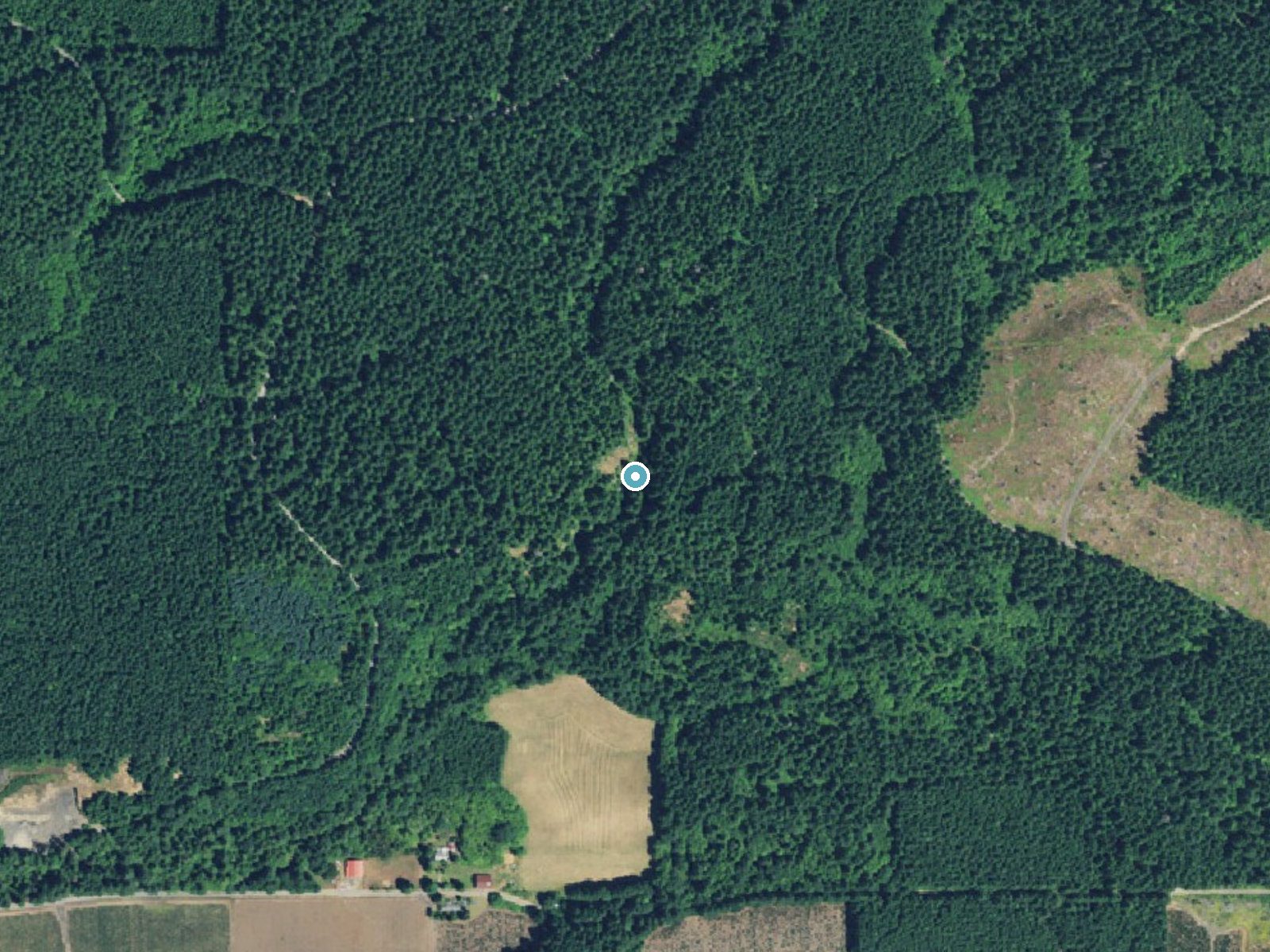 Aerial photo of the same ground around Stout Creek Falls near Lyons, Oregon, for comparison with the lidar view