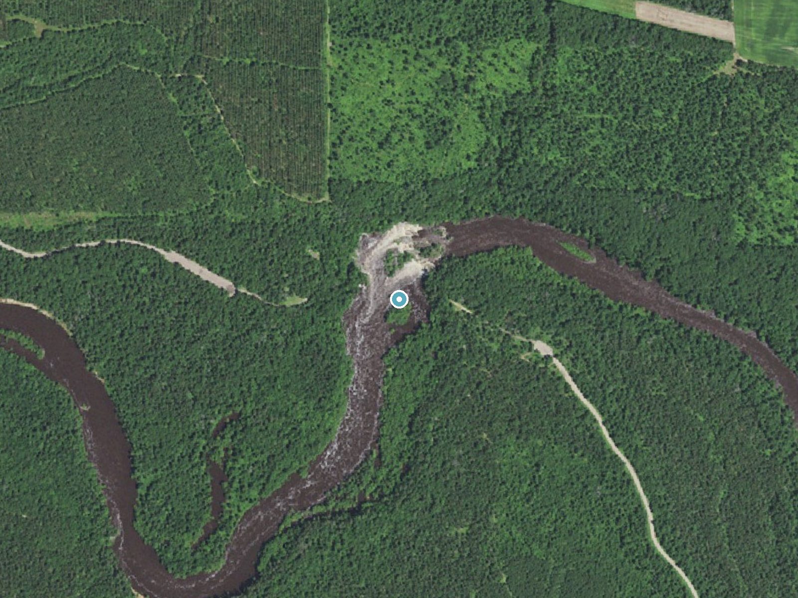 Aerial photo of the same ground around Big Falls near Fall Creek, Wisconsin, for comparison with the lidar view