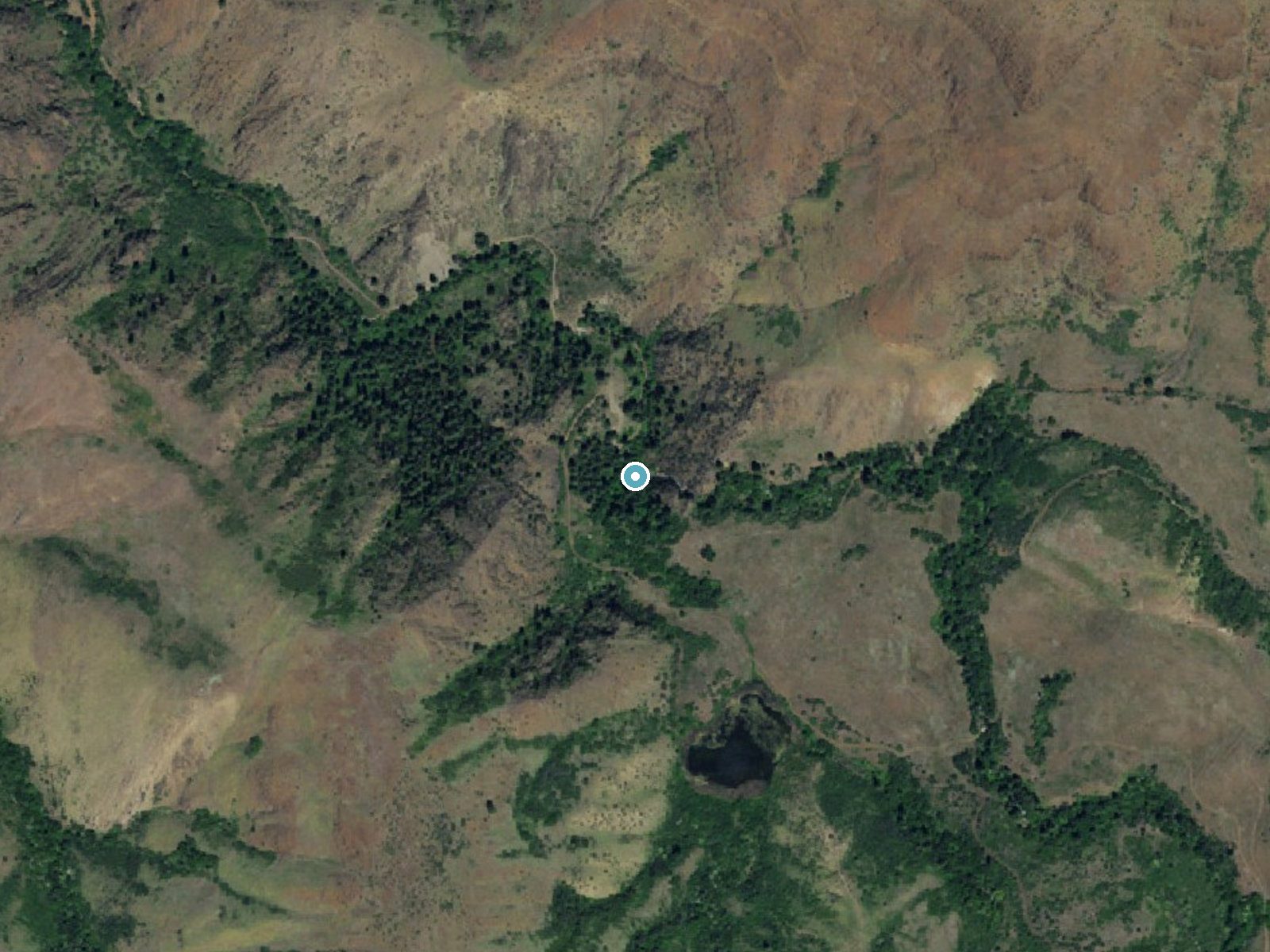 Aerial photo of the same ground around Wildhorse Falls near Halfway, Idaho, for comparison with the lidar view
