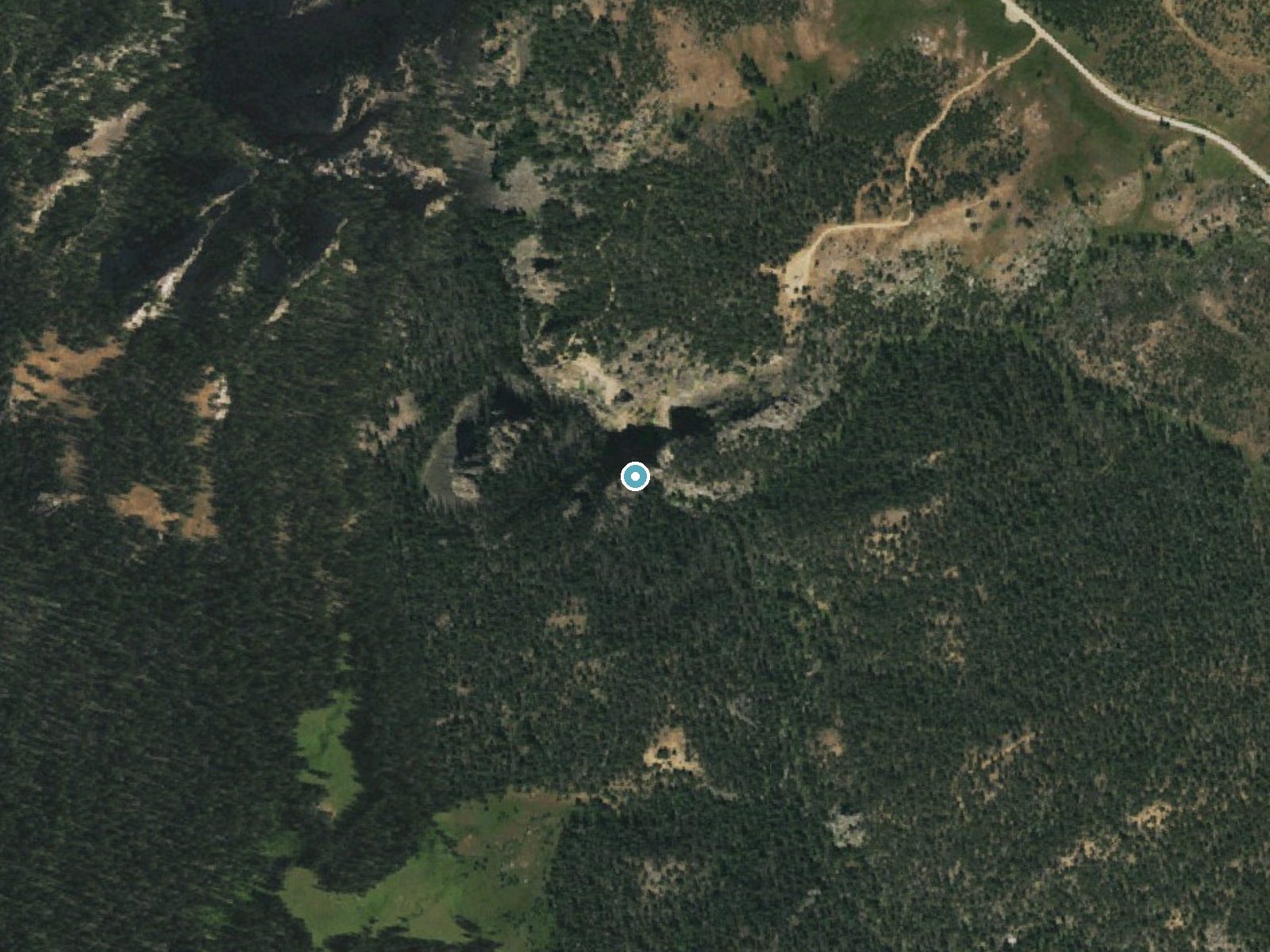 Aerial photo of the same ground around Porcupine Falls near Lovell, Wyoming, for comparison with the lidar view