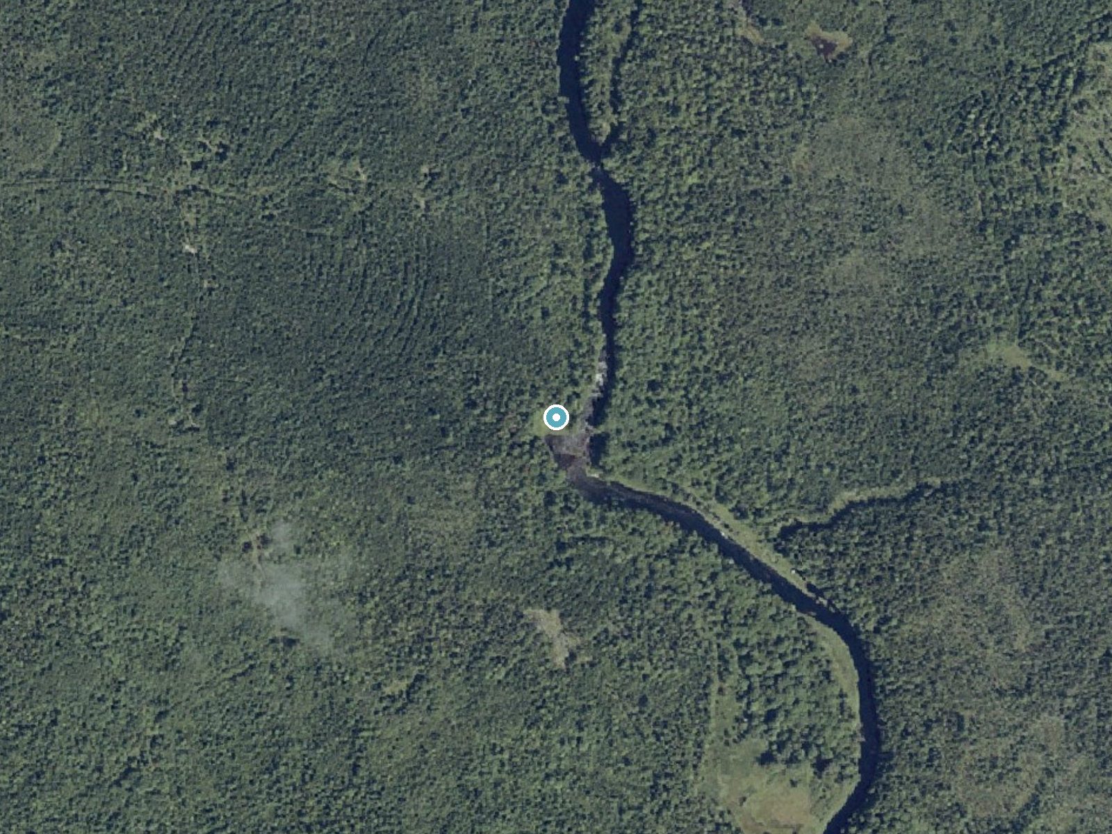 Aerial photo of the same ground around Little Falls near Milbridge, Maine, for comparison with the lidar view