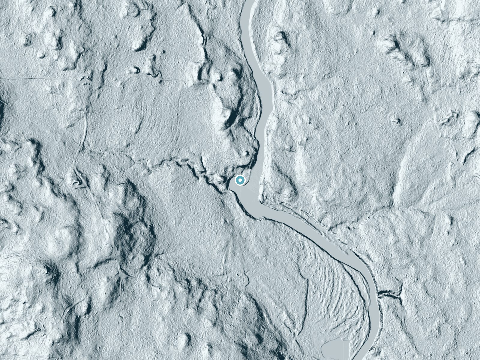 LiDAR bare-earth terrain around Little Falls near Milbridge, Maine, showing about 24 feet of drop, a long cascade, facing southeast