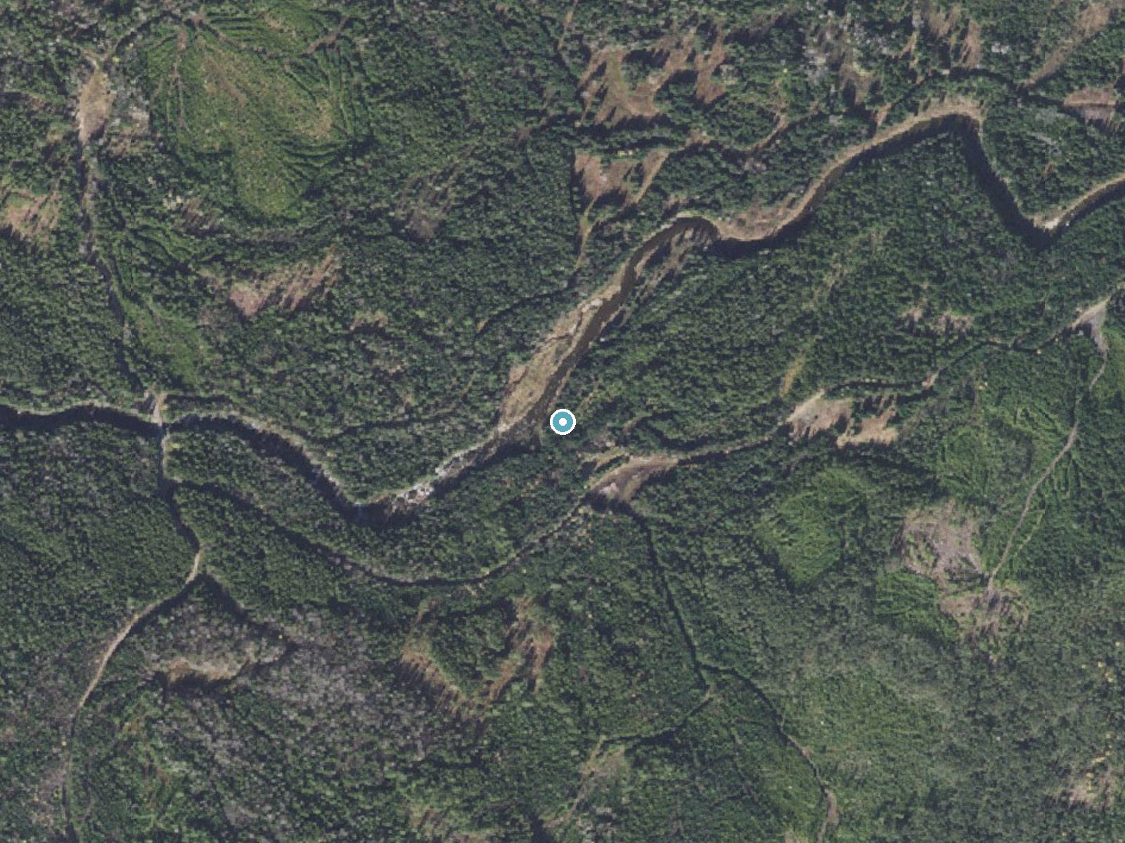 Aerial photo of the same ground around Ellingwood Falls near Beecher Falls, New Hampshire, for comparison with the lidar view