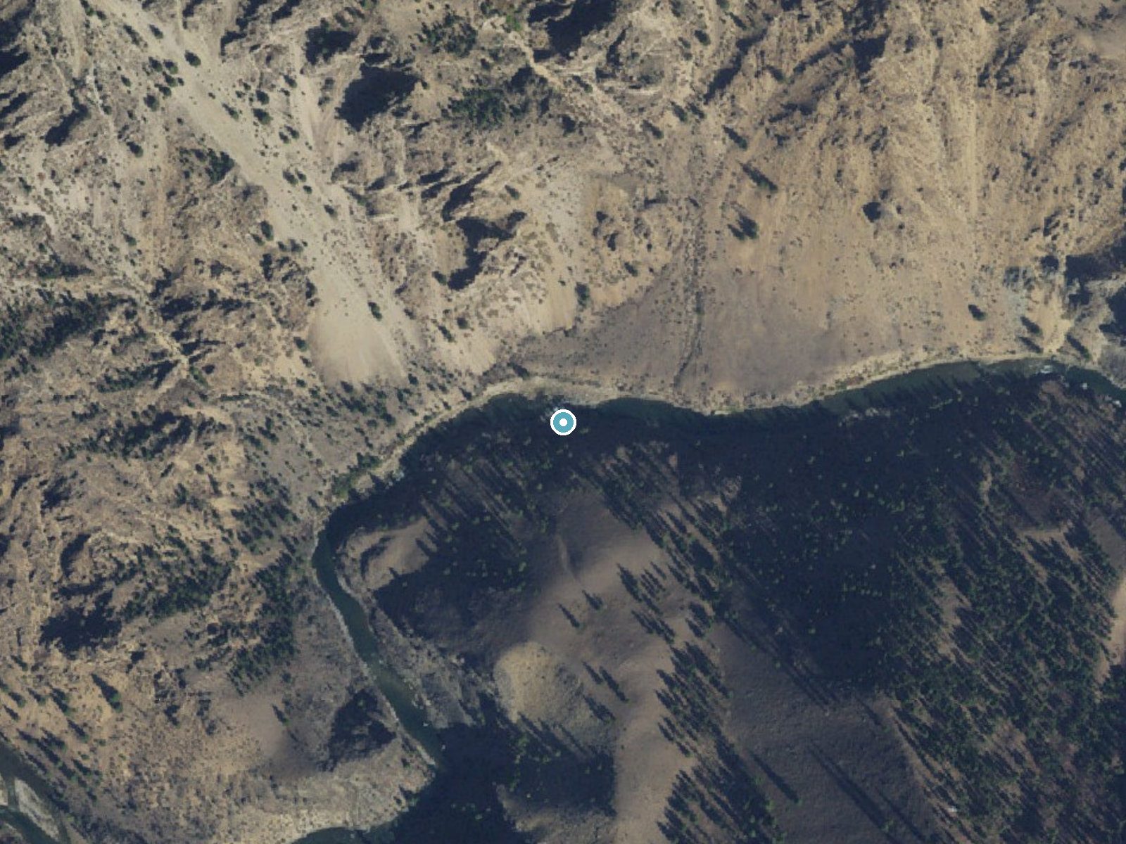 Aerial photo of the same ground around Tappan Falls near Yellow Pine, Idaho, for comparison with the lidar view