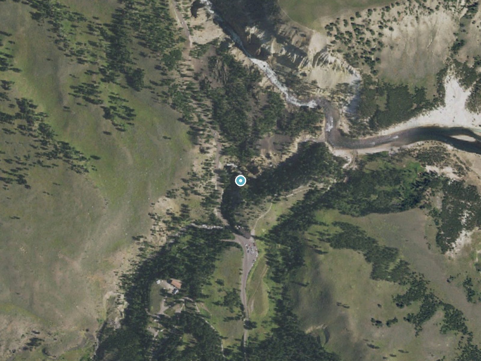 Aerial photo of the same ground around Tower Fall near Mammoth, Wyoming, for comparison with the lidar view