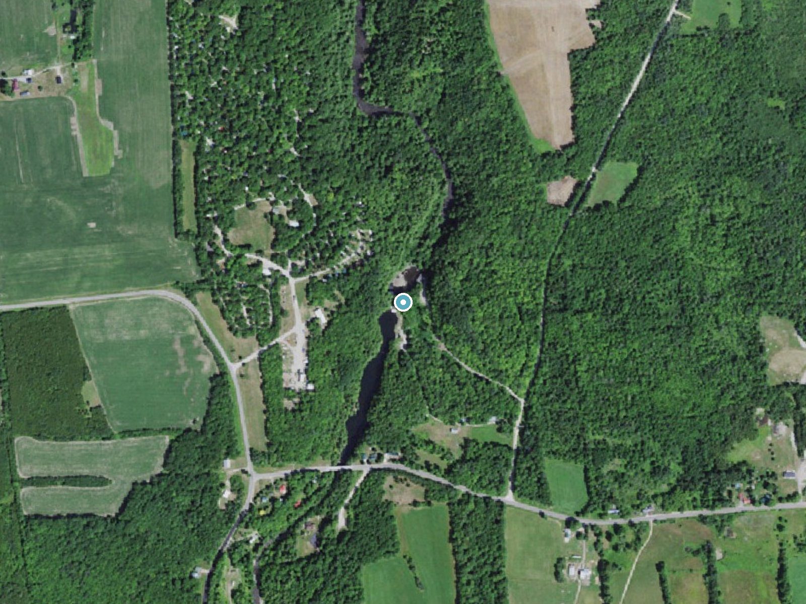 Aerial photo of the same ground around High Falls near Lyon Mountain, New York, for comparison with the lidar view