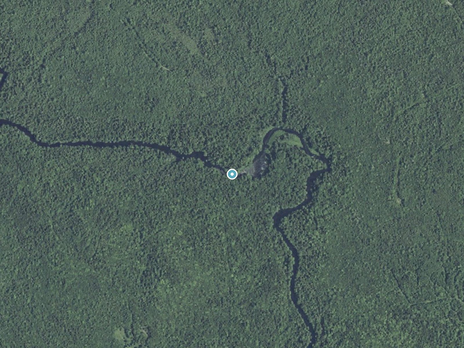 Aerial photo of the same ground around Little Falls near Eastport, Maine, for comparison with the lidar view