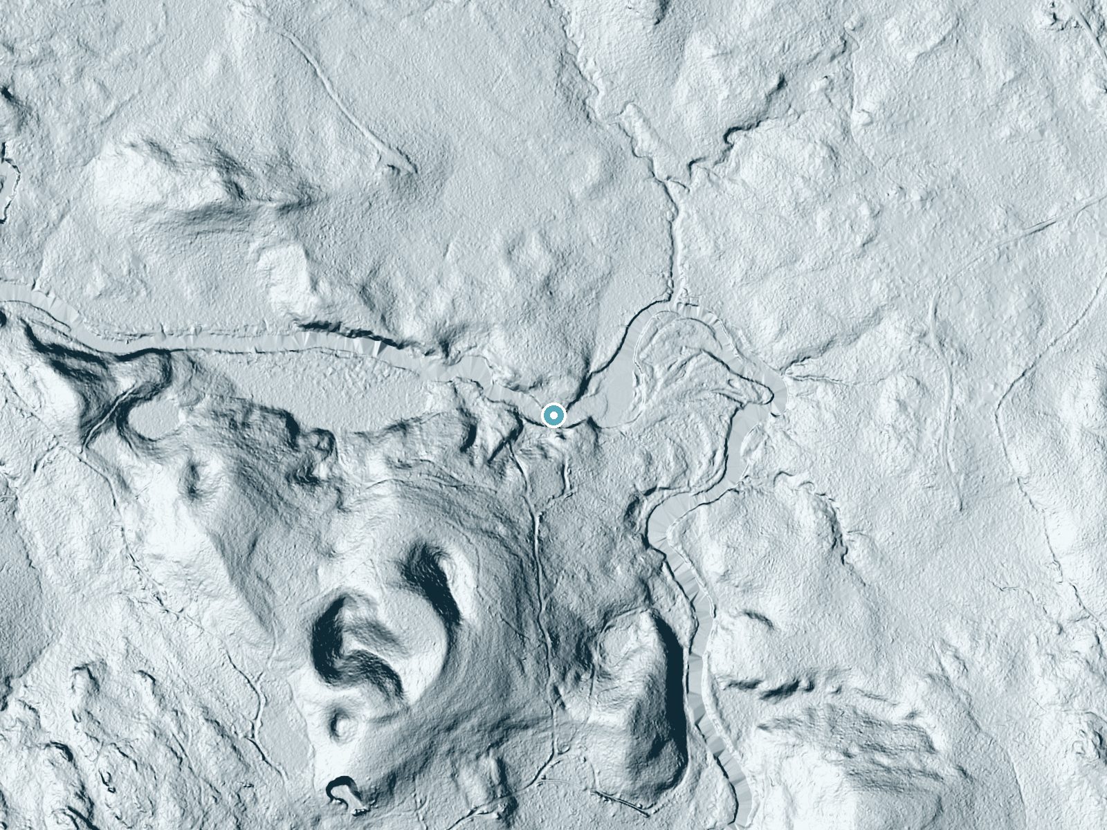 LiDAR bare-earth terrain around Little Falls near Eastport, Maine, showing about 34 feet of drop, a long cascade, facing northeast
