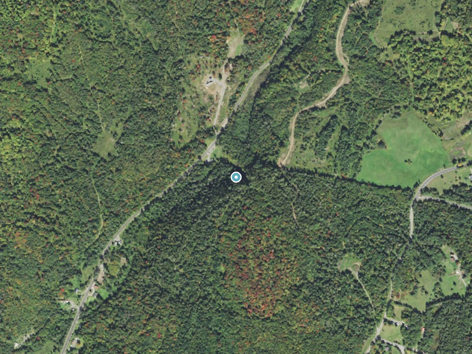 Aerial photo of the same ground around Beaver Brook Falls near Beecher Falls, New Hampshire, for comparison with the lidar view