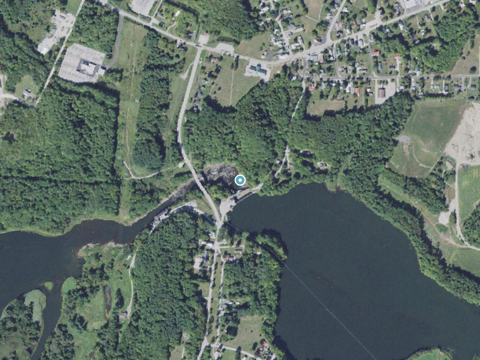 Aerial photo of the same ground around Highgate Falls near Highgate Center, Vermont, for comparison with the lidar view