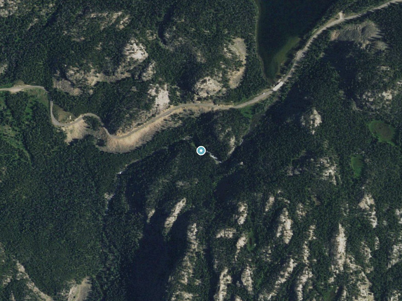 Aerial photo of the same ground around Beartooth Falls near Cooke City, Wyoming, for comparison with the lidar view