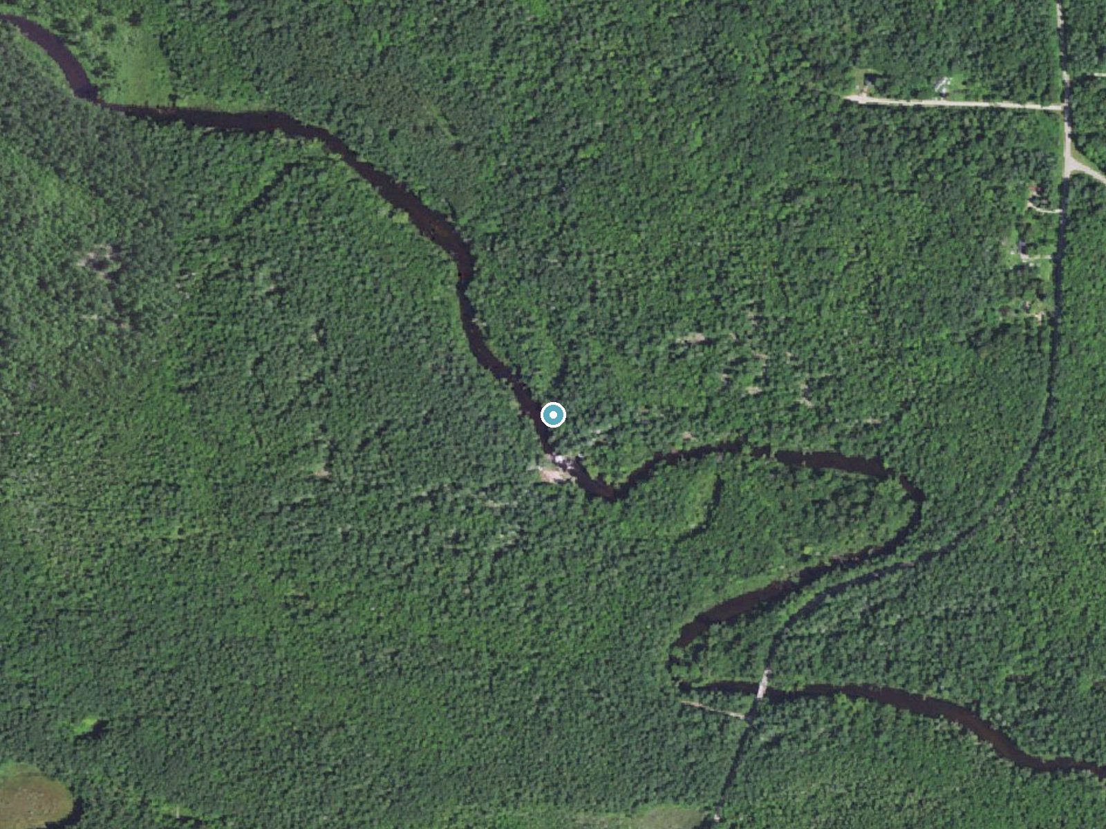 Aerial photo of the same ground around Beartrap Falls near Middle Village, Wisconsin, for comparison with the lidar view