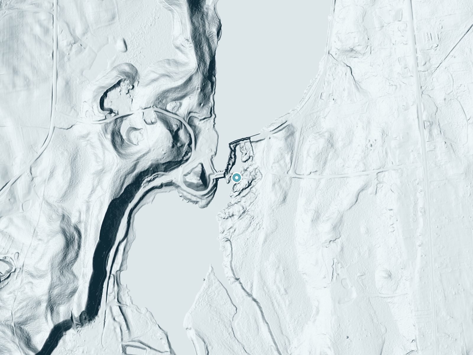 LiDAR bare-earth terrain around Caratunk Falls near North Anson, Maine, showing about 48 feet of drop