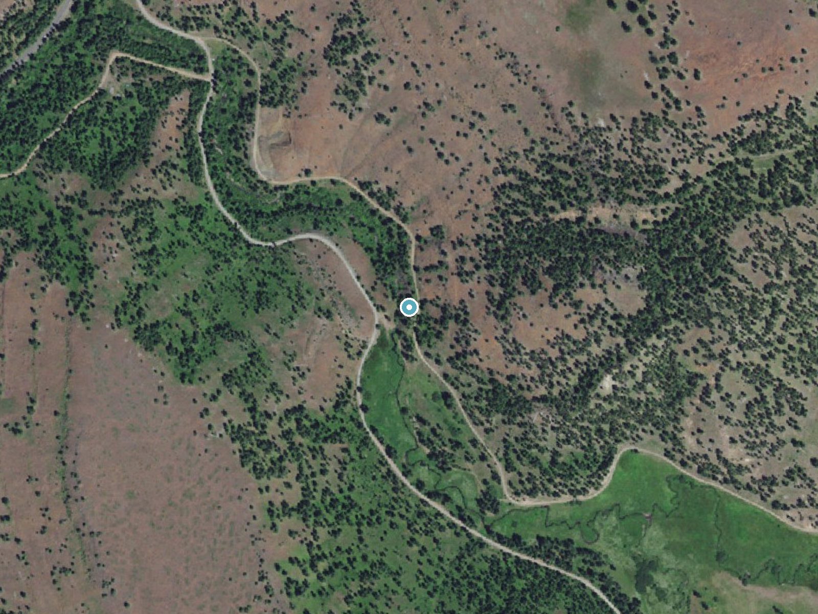 Aerial photo of the same ground around Meadow Brooks Falls near Ukiah, Oregon, for comparison with the lidar view