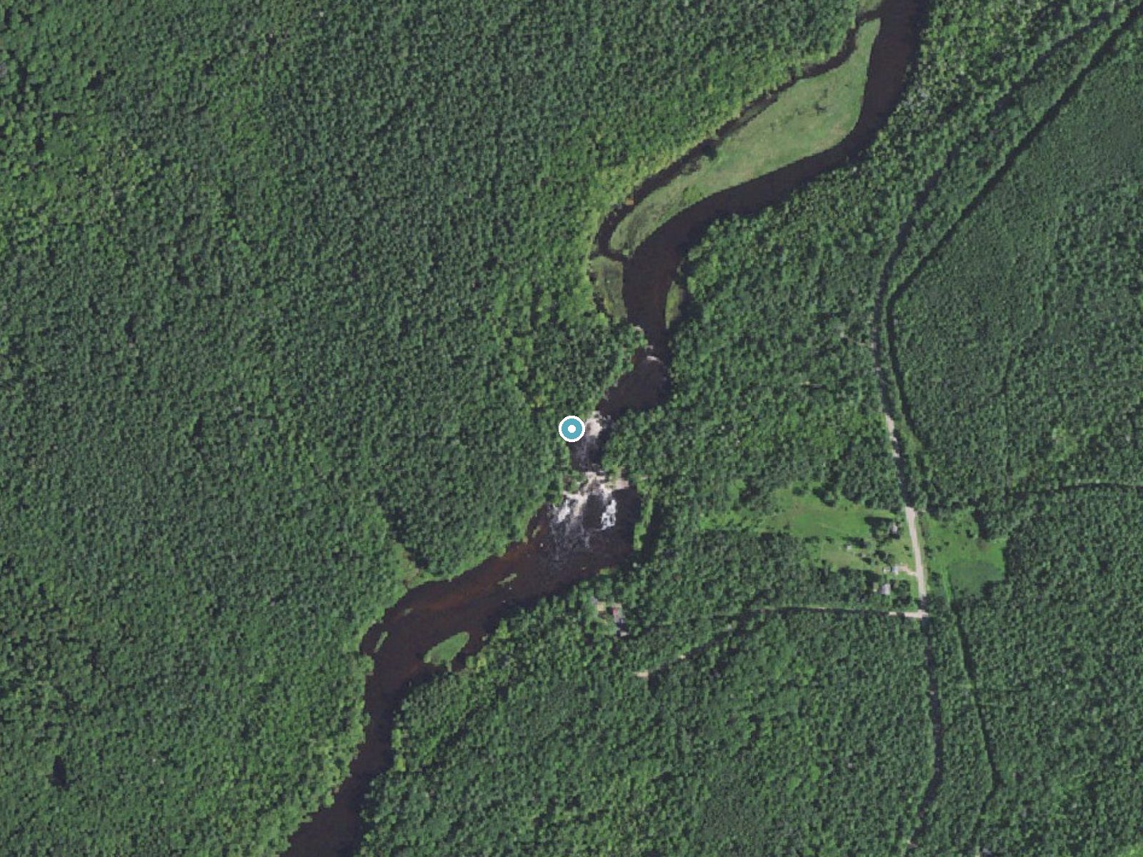Aerial photo of the same ground around Big Eddy Falls near Middle Village, Wisconsin, for comparison with the lidar view