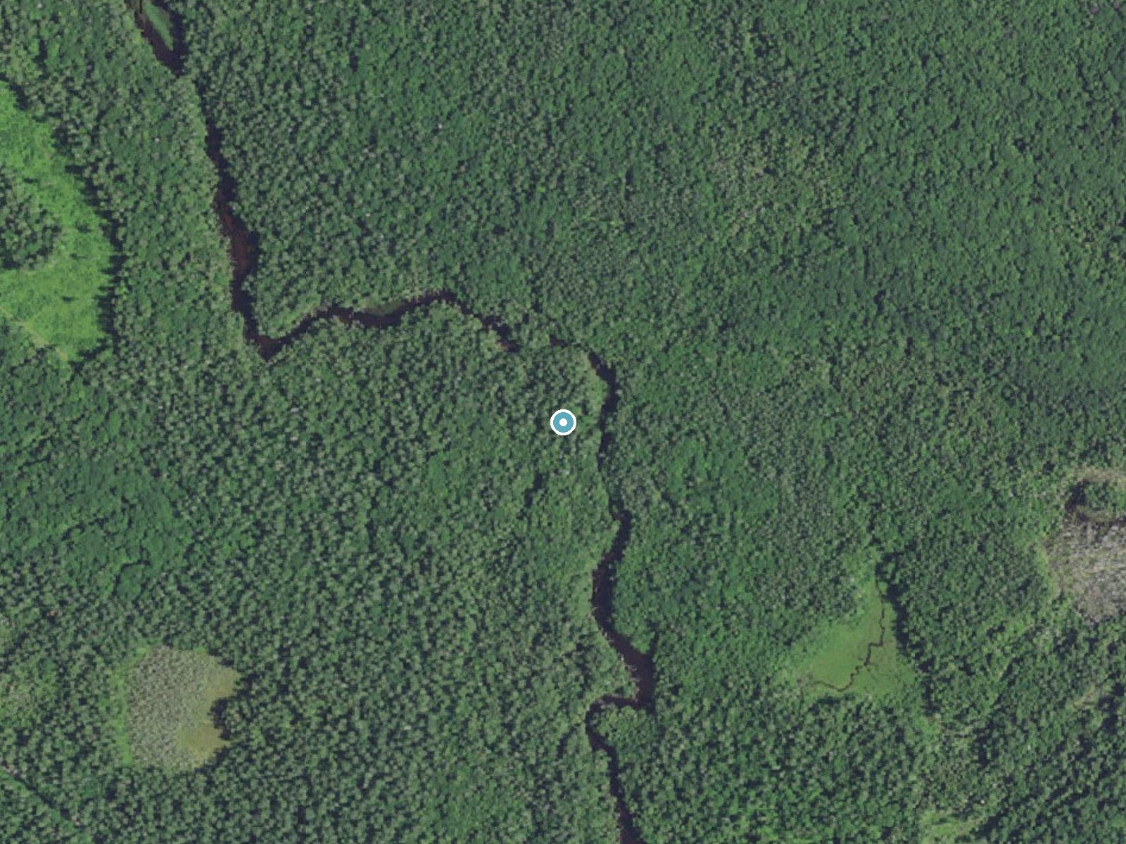 Aerial photo of the same ground around Peavey Falls near Middle Village, Wisconsin, for comparison with the lidar view