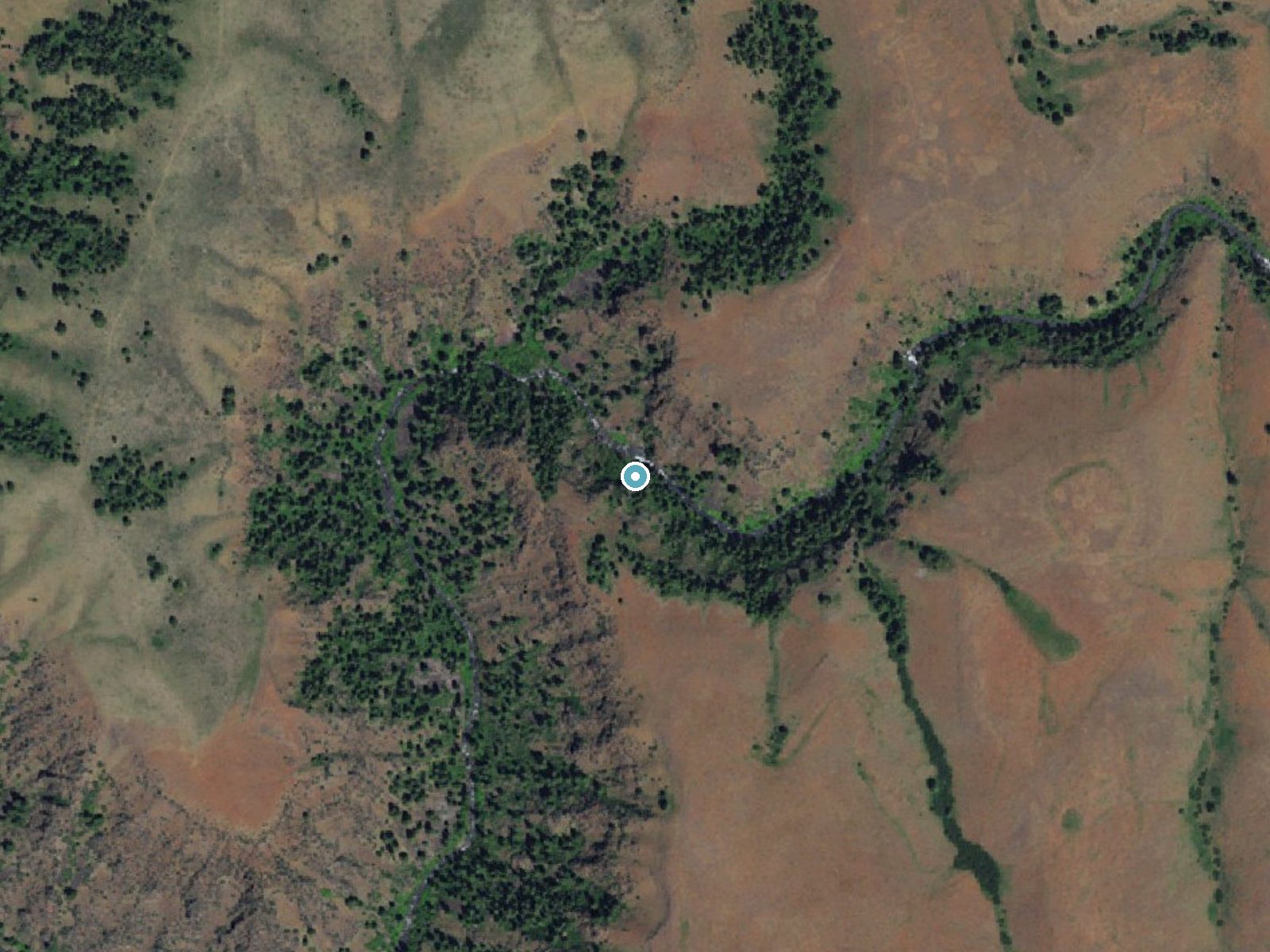 Aerial photo of the same ground around Bear Creek Falls near New Meadows, Idaho, for comparison with the lidar view