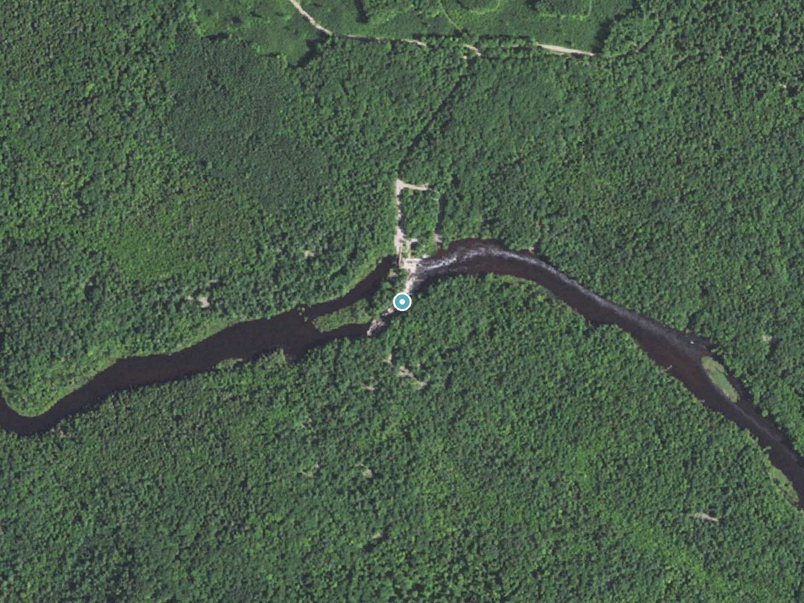 Aerial photo of the same ground around Big Smoky Falls near Middle Village, Wisconsin, for comparison with the lidar view