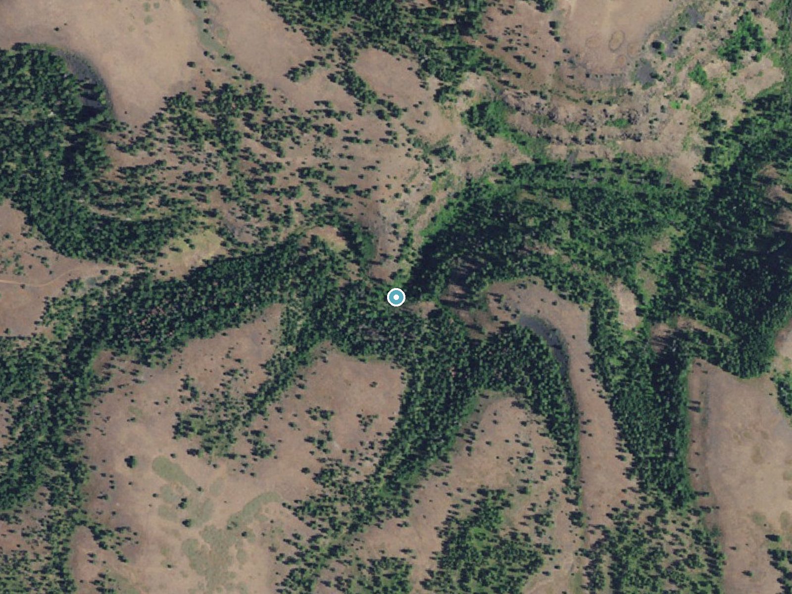 Aerial photo of the same ground around Thompson Falls near Ukiah, Oregon, for comparison with the lidar view
