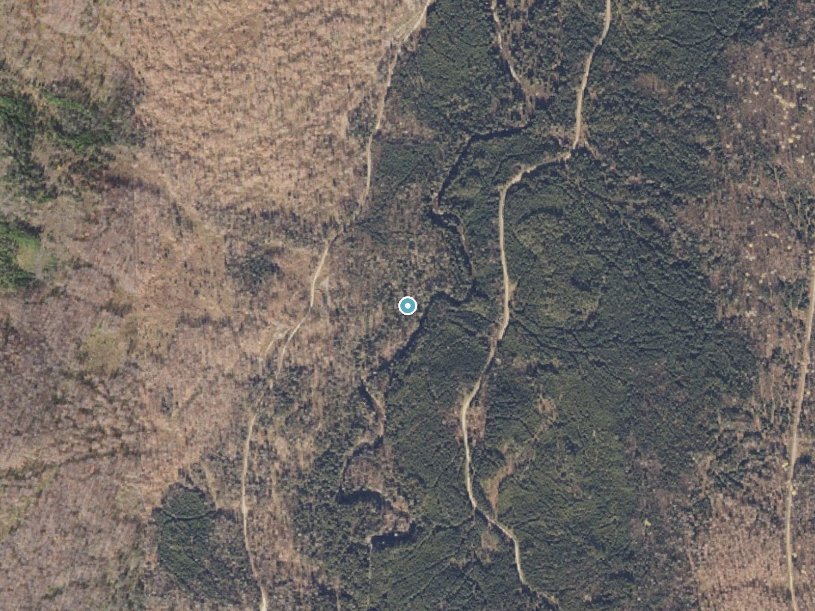 Aerial photo of the same ground around Garfield Falls near Beecher Falls, New Hampshire, for comparison with the lidar view