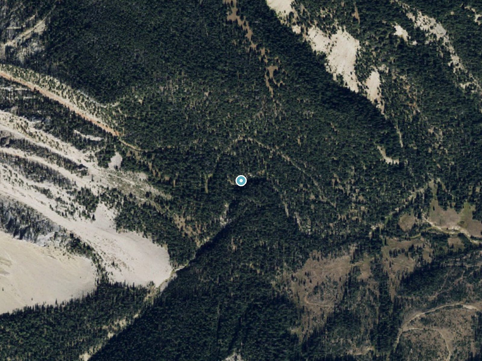 Aerial photo of the same ground around Taylor Falls near Big Sky, Montana, for comparison with the lidar view