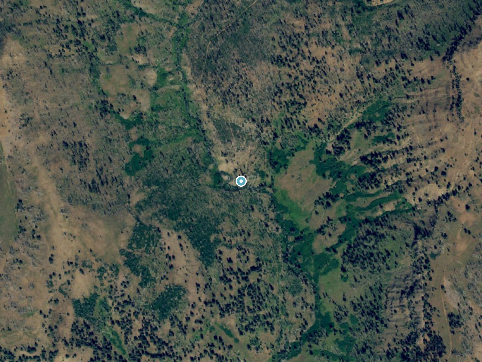 Aerial photo of the same ground around East Fork Falls near Halfway, Oregon, for comparison with the lidar view