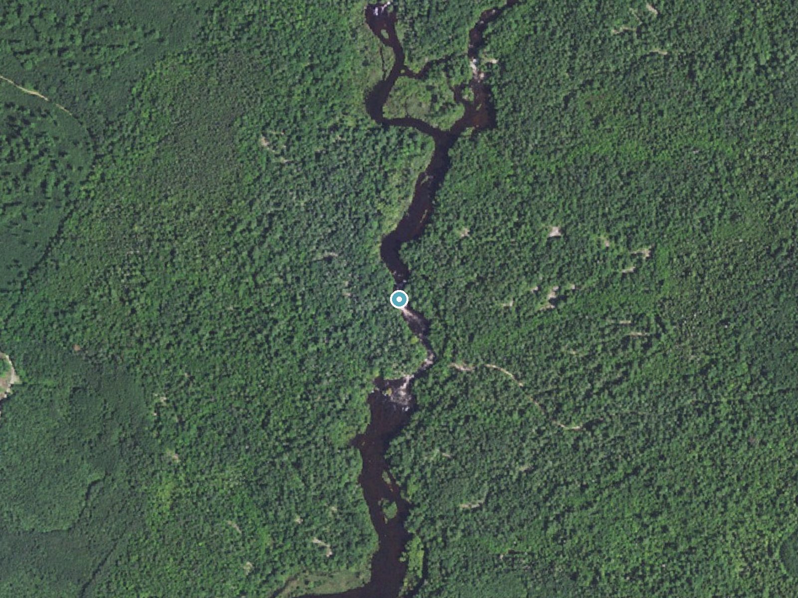 Aerial photo of the same ground around Ducknest Falls near Middle Village, Wisconsin, for comparison with the lidar view