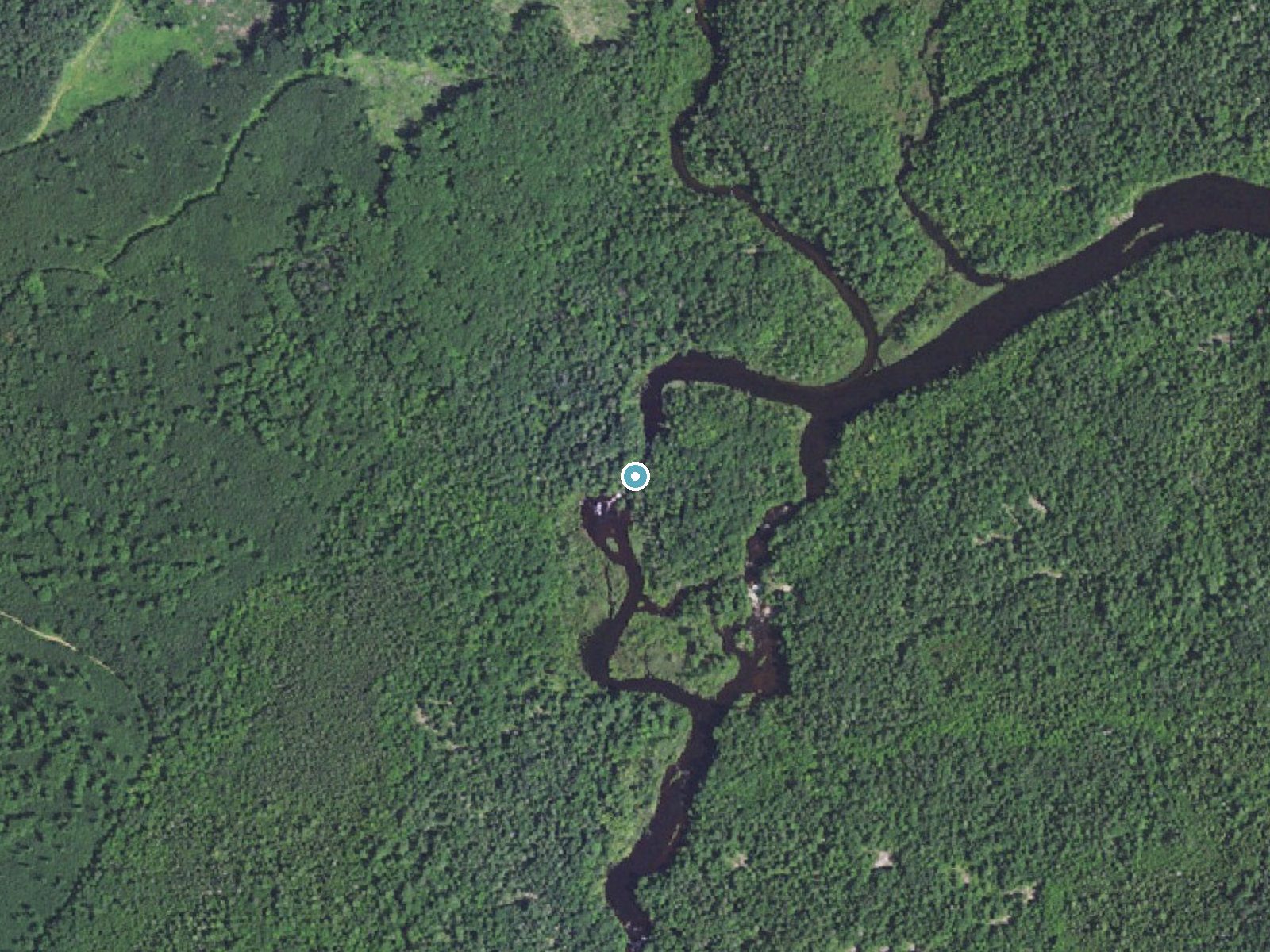 Aerial photo of the same ground around Sullivan Falls near Middle Village, Wisconsin, for comparison with the lidar view