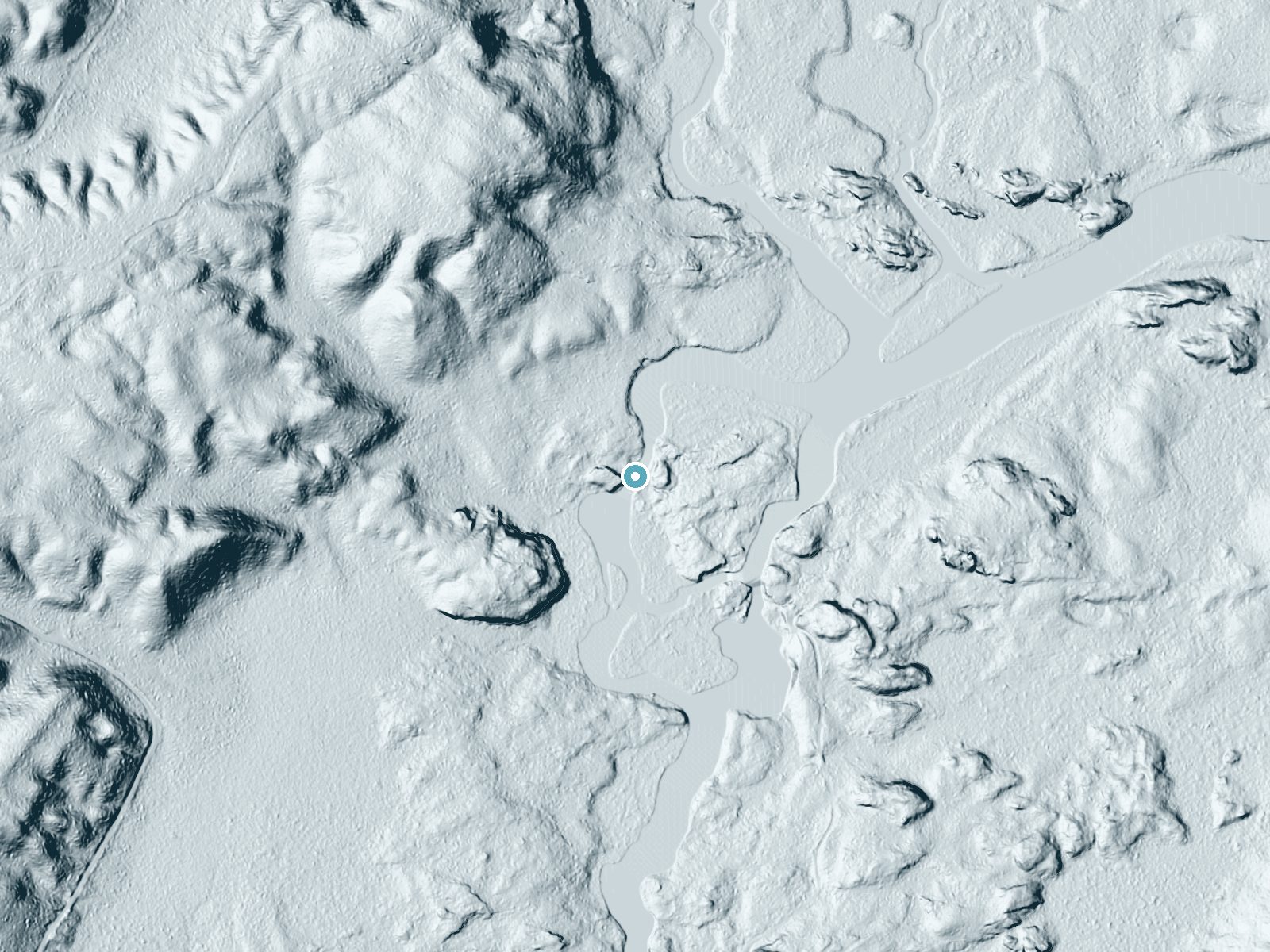 LiDAR bare-earth terrain around Sullivan Falls near Middle Village, Wisconsin, showing about 16 feet of drop, a long cascade, facing south