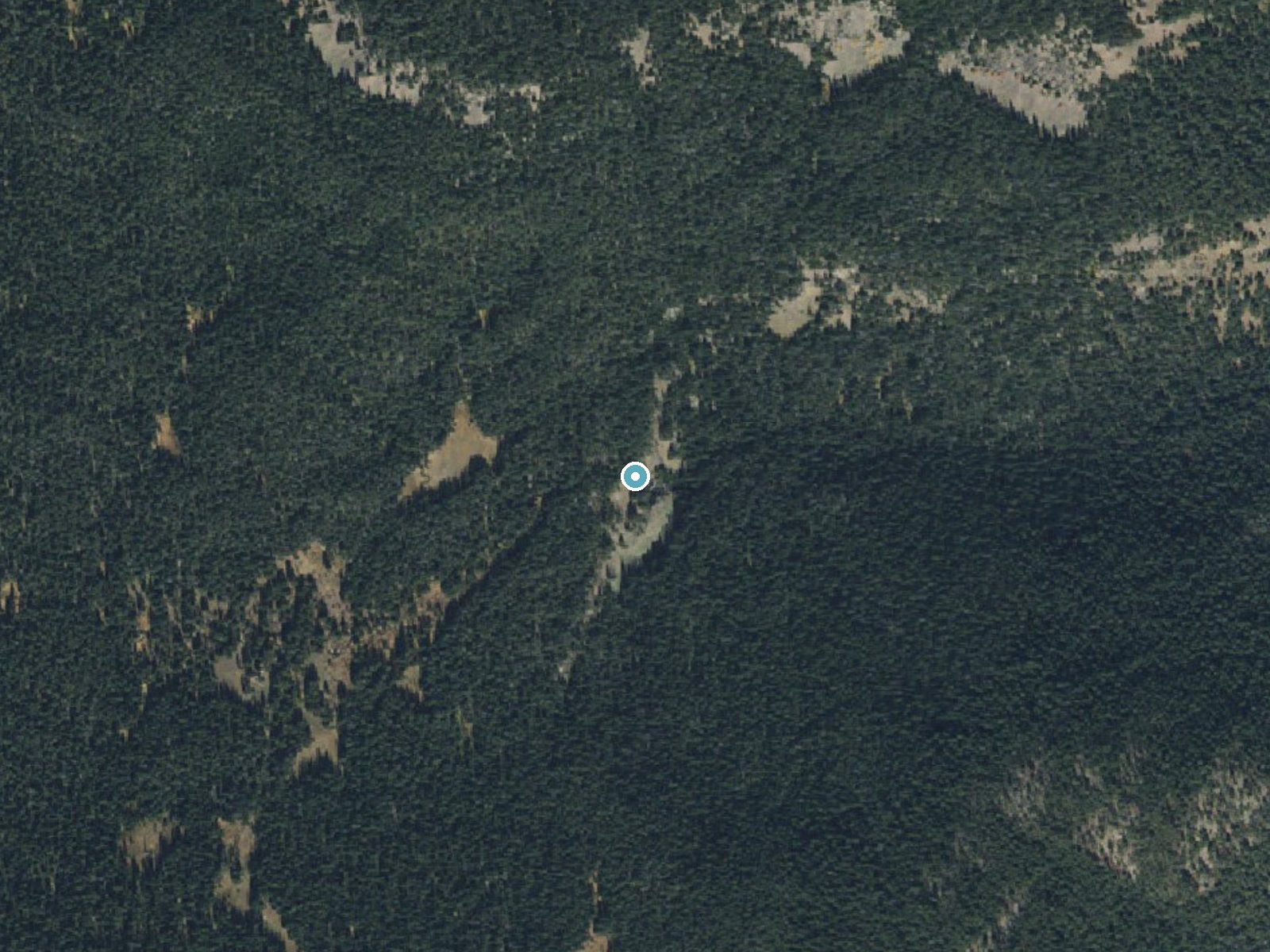 Aerial photo of the same ground around Specimen Falls near Jardine, Montana, for comparison with the lidar view