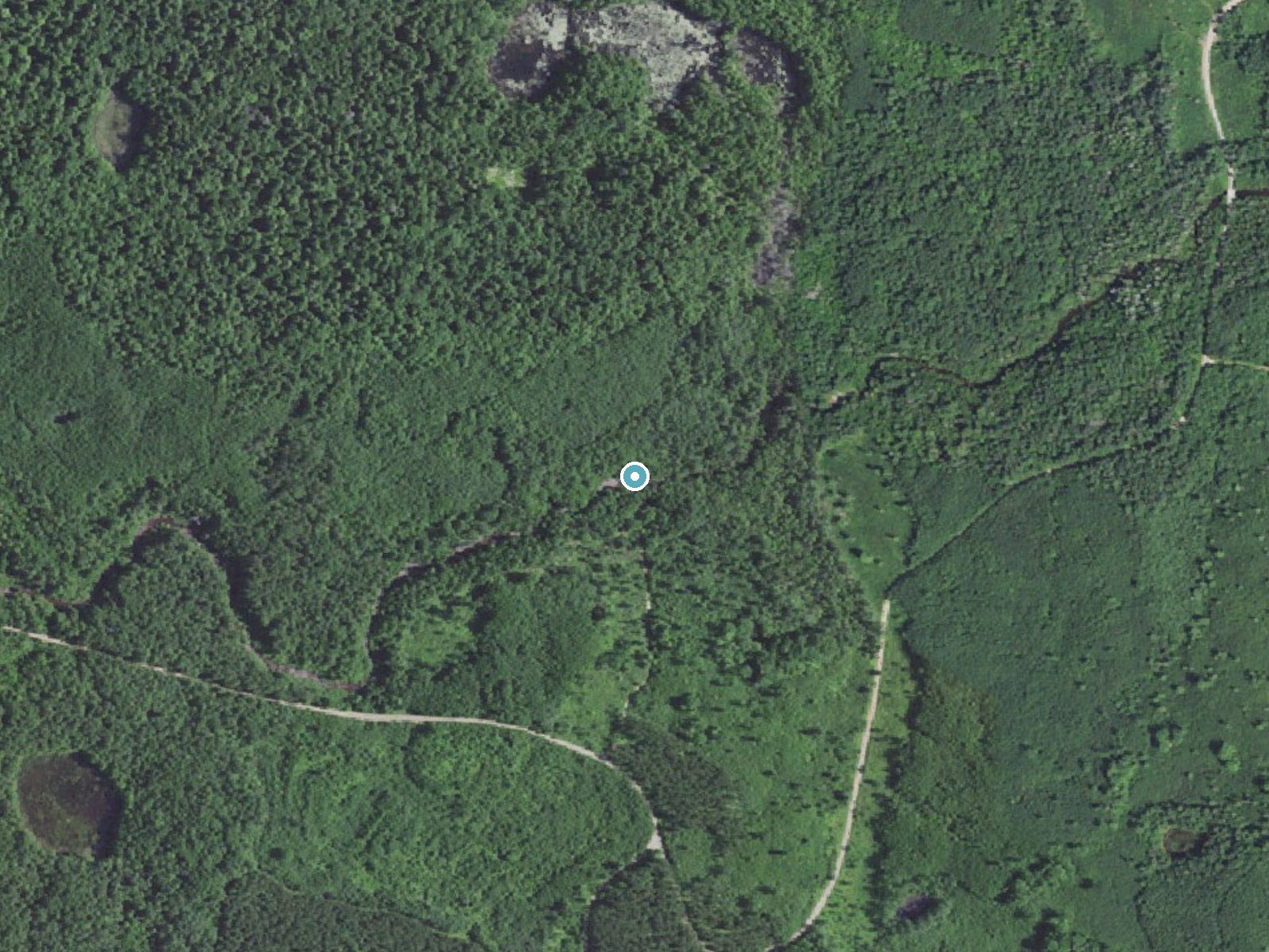 Aerial photo of the same ground around Evergreen Falls near Middle Village, Wisconsin, for comparison with the lidar view