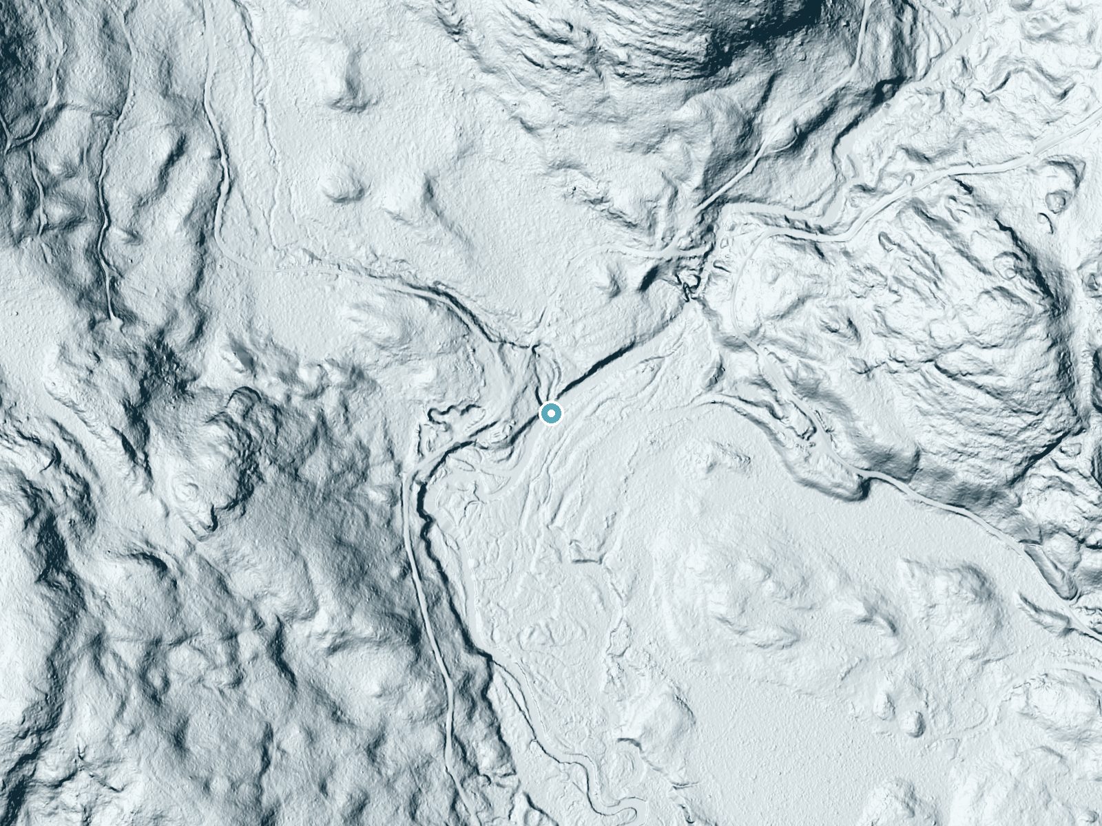 LiDAR bare-earth terrain around Big Falls near Rangeley, Maine, showing about 26 feet of drop, a long cascade, facing southeast