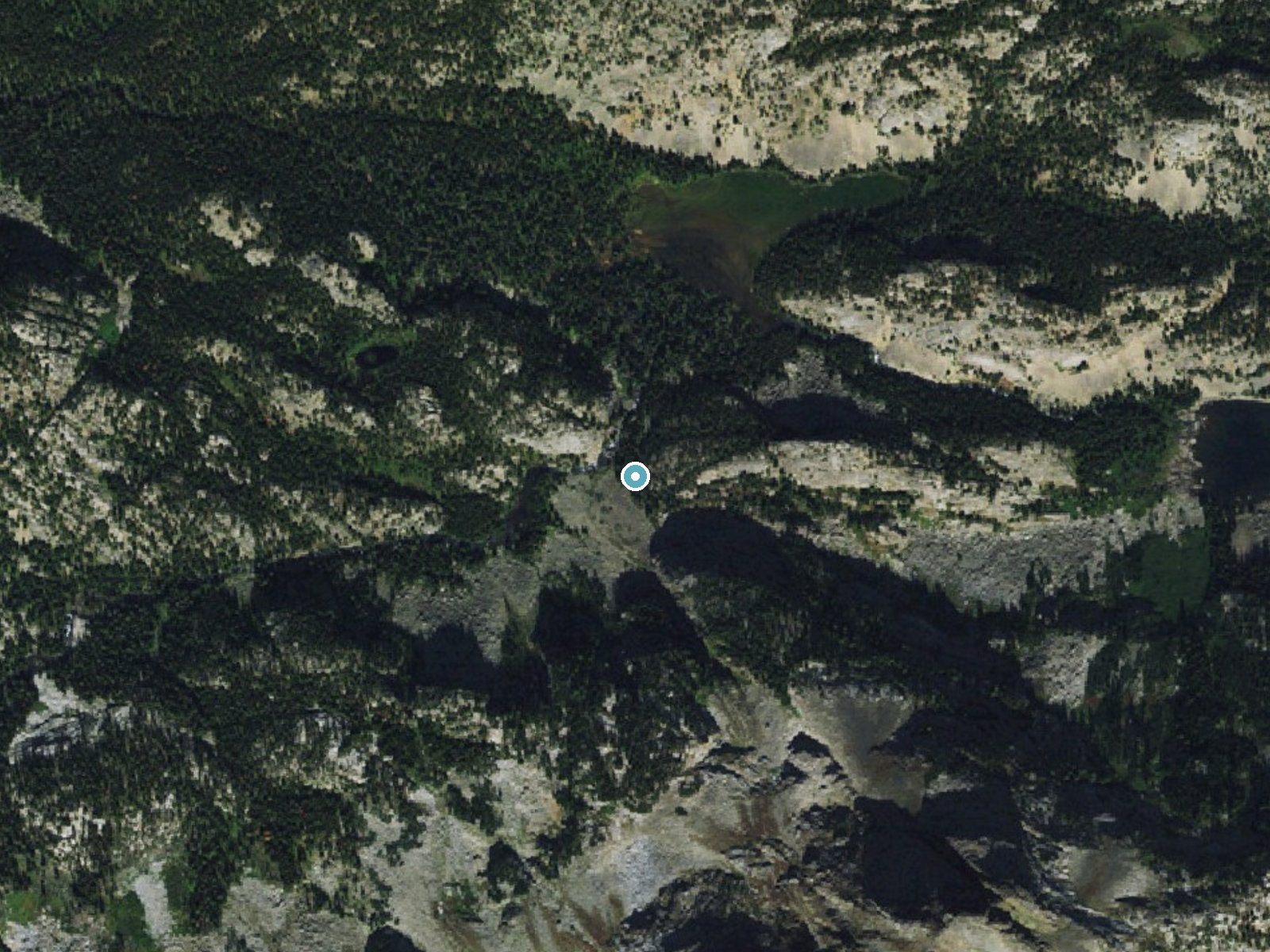 Aerial photo of the same ground around Charlie Falls near Cooke City, Montana, for comparison with the lidar view