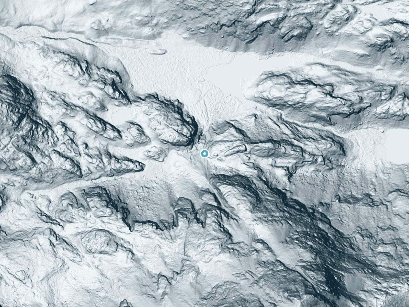 LiDAR bare-earth terrain around Charlie Falls near Cooke City, Montana, showing about 227 feet of drop, a long cascade, facing northwest