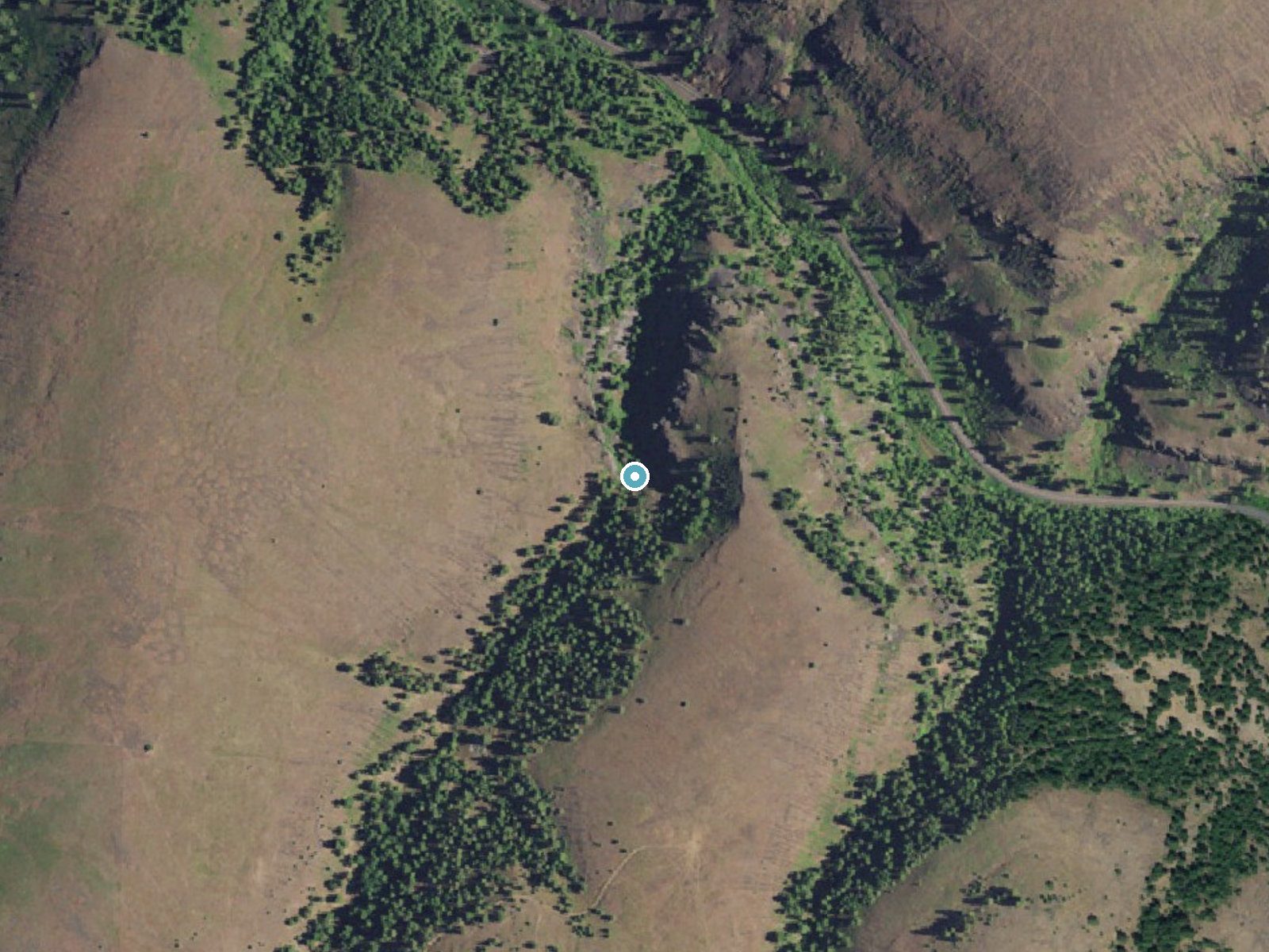 Aerial view of the ground around Buck Falls near Lonerock, Oregon
