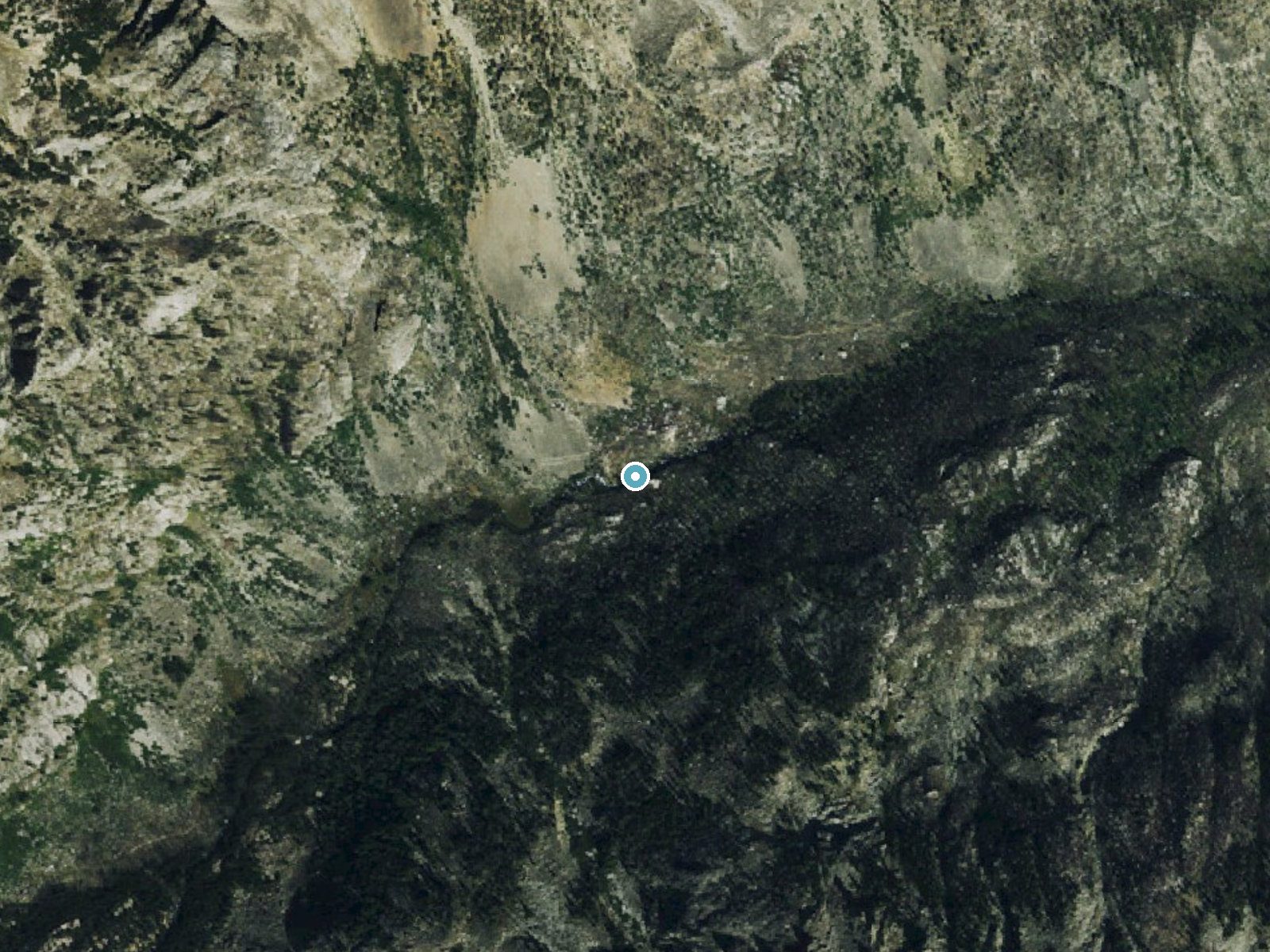Aerial photo of the same ground around Calamity Falls near Roscoe, Montana, for comparison with the lidar view